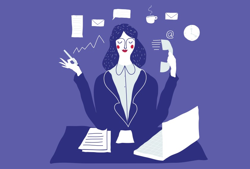 Illustration of calm woman working at desk