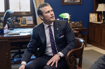 Pete Hegseth, President-elect Donald Trump's nominee to be Defense Secretary, meets with Sen. Tommy Tuberville R-Ala., a member of the Senate Armed Services Committee, at the Capitol in Washington, Dec. 2, 2024.