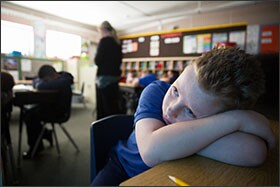 Fourth grade student Jaren Bludworth takes a “brain break” in class at Lemmon Valley Elementary School in Reno, Nev. The breaks are a feature of the Washoe County school district’s comprehensive social-emotional learning program.