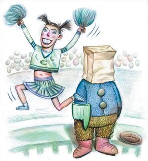 Cheerleader and mascot