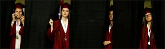 Members of the South Kitsap Class of 2014 peek out from behind the divider curtains to see their friends and family in the crowd prior to the start of their commencement exercises at the Tacoma Dome in Tacoma, Wash.