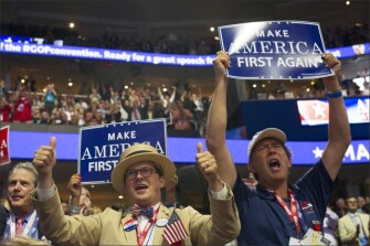 Delegates cheer Wednesday during the Republican National Convention.