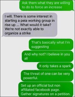 Texts from West Virginia activist Ryan Frankenberry, in green, to another organizer show the development of the Facebook page that helped fuel a successful strike in the state.