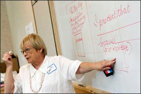 Laurie Thompson, a veteran educator, teaches a science-writing workshop to San Francisco Bay Area teachers.