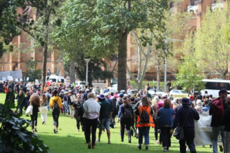 Hundred of people in demonstration on unknown street