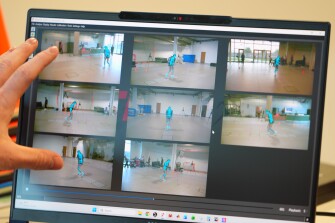 Skeletal representations of high school soccer player Sofia Tepichin are seen at the Movement Science Laboratory at Scottish Rite for Children in Frisco, Texas, Jan. 22, 2026.