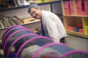 Jeffrey Wolff, the principal of Clyde F. Brown Elementary School in Millis, Mass., visits a preschool program located in his school.