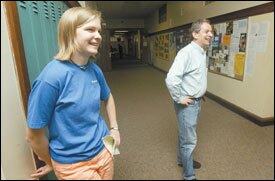 Two students help hire new staff at the school, and Stephanie Sluyter (pictured with Beaudoin) chaired the committee that organized Wellness Day.