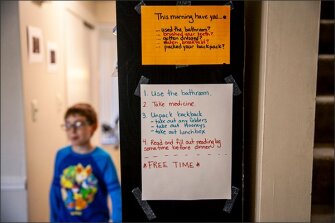 At home, signs help Benjamin Morin, 8, who is on the autism spectrum and has attention deficity hyperactivity disorder, remember things he needs to do. Parents of twice-exceptional students can have a hard time getting support for their children’s disabilities or access to gifted education.