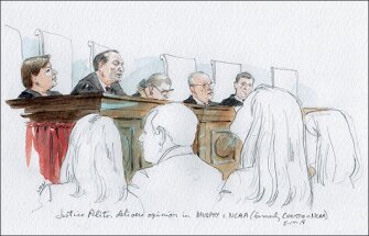 Justice Samuel A. Alito Jr., second from left, reads the court’s 6-3 majority vote in Murphy v. National Collegiate College Athletic Association.
