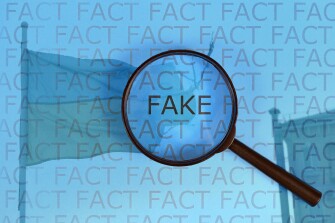 Conceptual image of trying to discern "fake" from "fact" related to the Ukranian and Russian conflict.