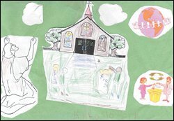 Antonio Peck's poster on the environment includes Jesus and a church, along with children depositing trash. His parents' lawsuit alleged that the school censored the religious images.