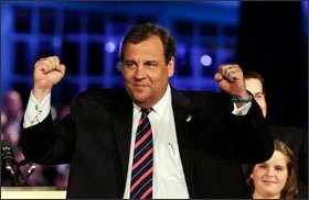 Republican New Jersey Gov. Chris Christie celebrates his successful re-election bid. He clashed with teachers’ unions in his first term, and Democrats are still in charge of that state’s legislature.