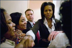 First lady Michelle Obama greets employees at the U.S. Department of Education.