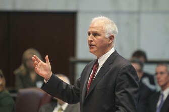 David Sciarra, executive director of the Newark-based Education Law Center, an advocacy group for children in low-income cities, argues during a hearing in a school funding case before the New Jersey Supreme Court in Trenton, Wednesday, April 20, 2011. Thousands of struggling students in New Jersey are being deprived of an adequate education because of state aid cuts initiated by Gov. Chris Christie and approved by the Legislature, Sciarra told the state Supreme Court.