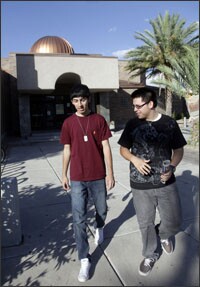 Best friends Roman Figueroa, 17, right, and Nasrat Malekzai, 18, leave the Tucson Islamic Center. Mr. Figueroa persuaded his friend to take a Latino literature class.