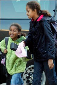 Sasha, left, and Malia Obama, the children of President-elect Barack Obama, now attend the University of Chicago Lab School.