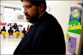 Mr. Alonso visits a kindergarten class at City Springs Elementary School.