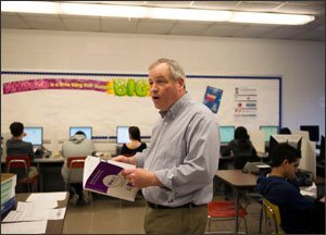 Joseph P. Du Boyce, an assistant principal at Thomas S. Wootton High School in Rockville, Md., serves as a proctor for field-testing of common-core exams at his campus.