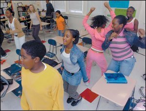 North Carolina middle-schoolers get their heart rates up in the classroom.