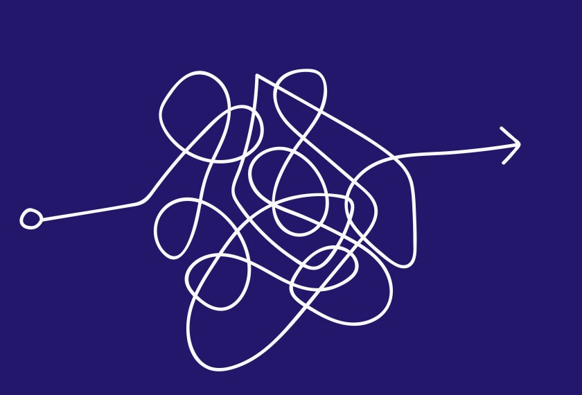 Image of a line moving from point A in a disrupted path.