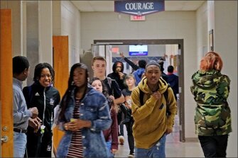 At Strom Thurmond High School in Johnston, S.C., students make their way to class late last year.