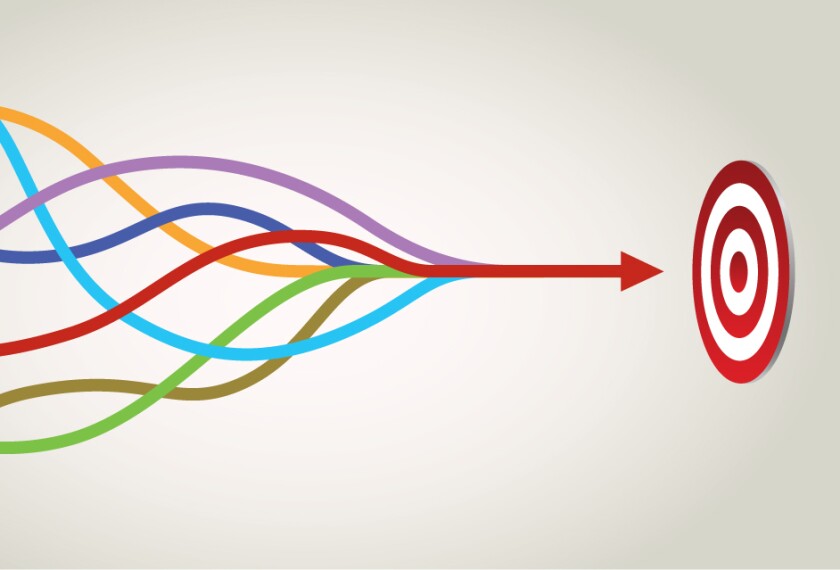 تصویر یک تیر چند دم را نشان می دهد که به گلوله یک هدف برخورد می کند.