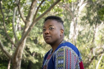 Tray Robinson, a special education teacher, sits for a photo at Vasona Lake County Park in Los Gatos, Calif., on April 21, 2021.
