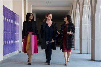 Bernadette Lucas, the director of technology for the Beverly Hills Unified School District, Lisa Bieler, the i4Coach at Horace Mann School, and Dr. Juliet Fine, the principal of Horace Mann School, have been instrumental in integrating technology into learning in the classroom.