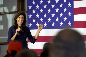 Republican presidential hopeful Nikki Haley speaks during a campaign rally in the South Carolina state House district she used to represent, Thursday, April 6, 2023, in Gilbert, S.C.
