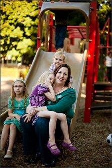 Rebecca Fredrickson, seen here in a Nashua, N.H., park with her children Maya, 4, Chloe, 6, and Troy, 2, is one of the parents trying to open the Gate City Charter School for the Arts.