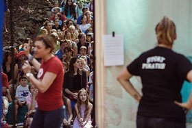 Members of the Story Pirates put together a routine at Children's Theatre-in-the-Woods at Wolf Trap National Park in 2015.