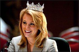 Miss America 2007, Lauren Nelson, speaks to the Education, Early Childhood and Workforce Committee at the 99th National Governors Association conference Sunday, July 22, 2007, in Traverse City, Mich. Speaking on the Internet and how to protect women of any age, Nelson has chosen the subject as her platform for her year as Miss America.