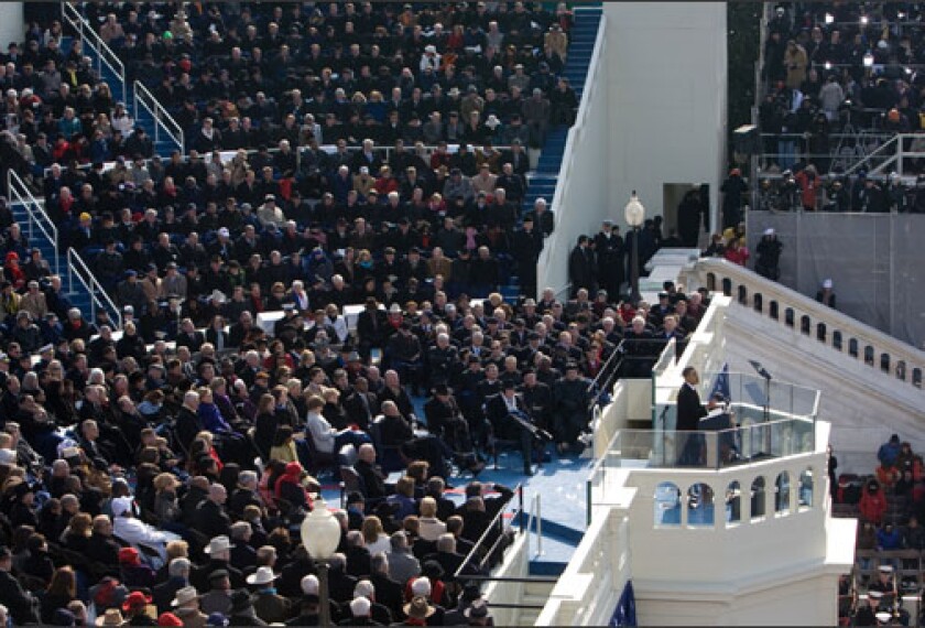 President Barack Obama delivers his inaugural address on the west front on the Capitol on Jan. 20.