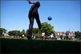Students play kickball during afternoon activities during the July Center for Talented Youth summer session at Lafayette College.